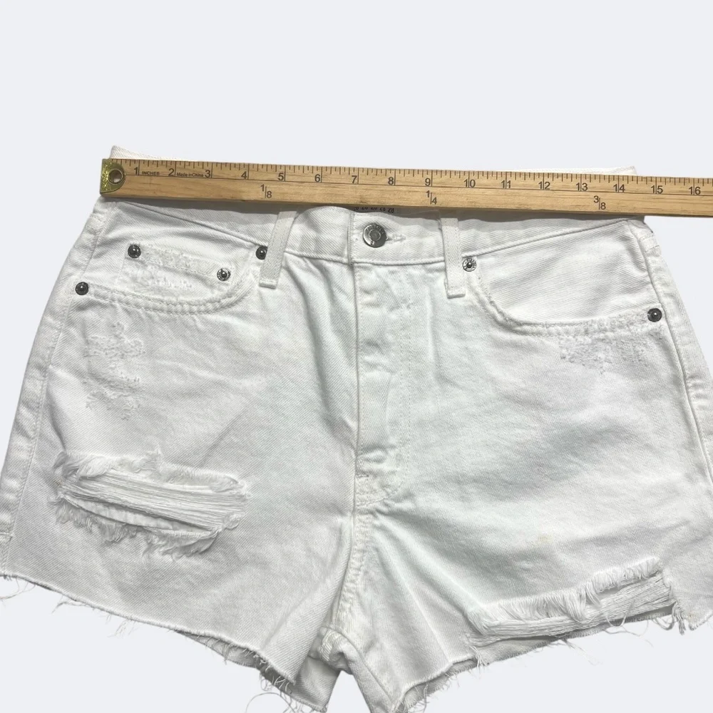 Pistola Shorts Womens‎ 28 White Distressed Denim High Rise Raw Hem USA Cotton